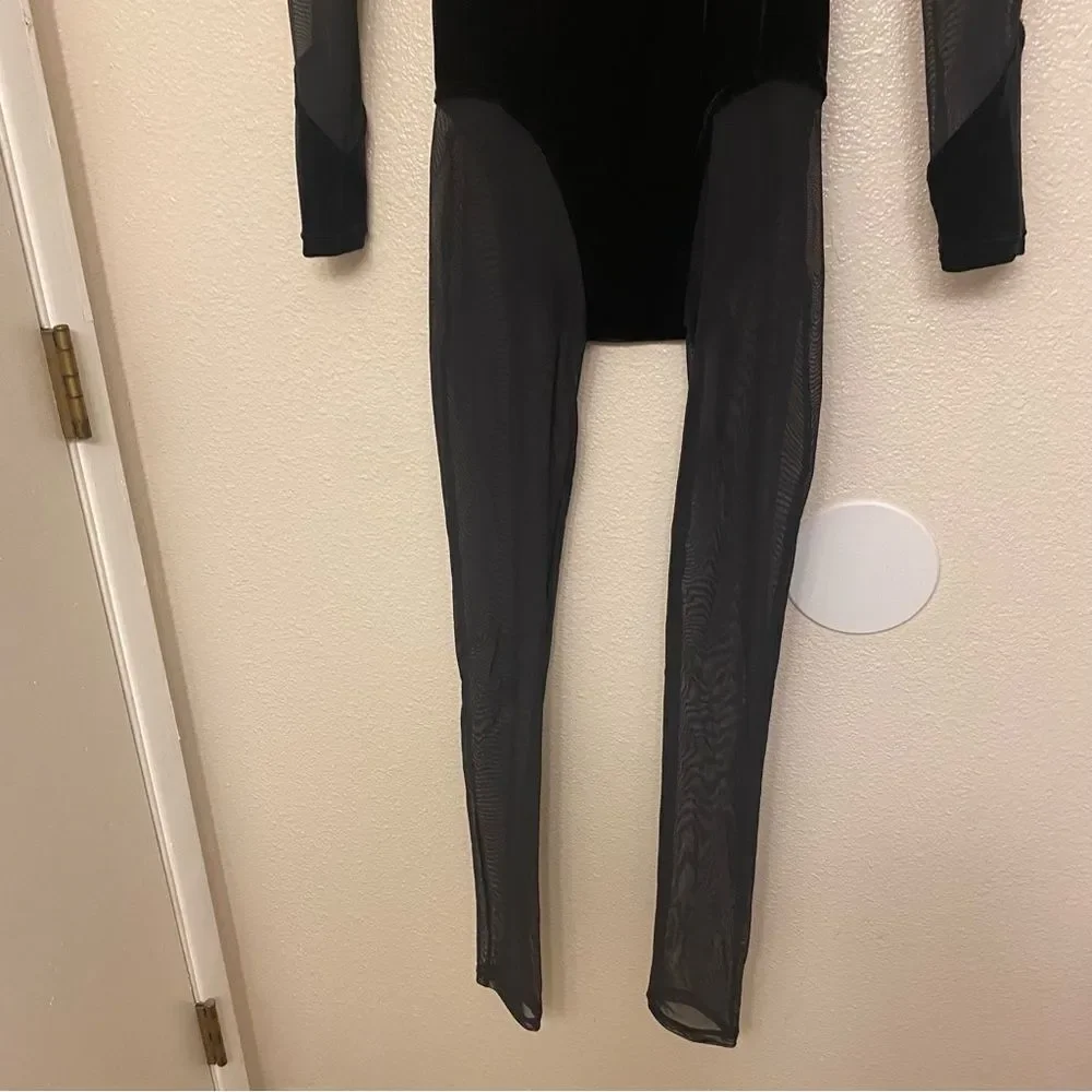 WEISSMAN Elite Dance Costume black Velvet Illusion Unitard illusion V12241 SA